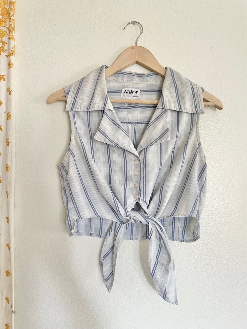 Vintage 90s At Last Striped Tie Front Crop Top Medium